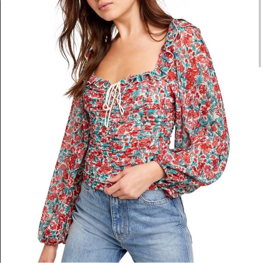 Free People Mabel Printed Blouse Roses Combo Size XS